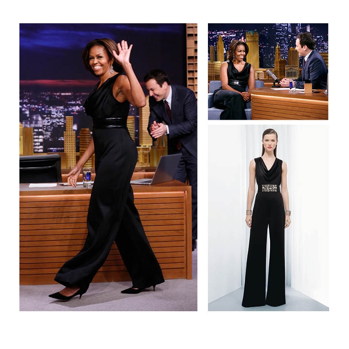 Michelle Obama wearing Saint John on stage at the Tonight Show